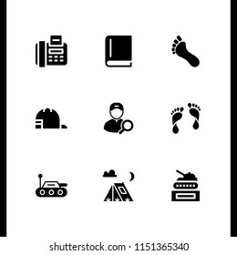 9 print icons in vector set. fax, tank, book and tent illustration for web and graphic design