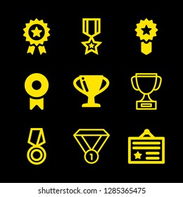 9 prize icons with trophy and prize badge of sports or education in this set