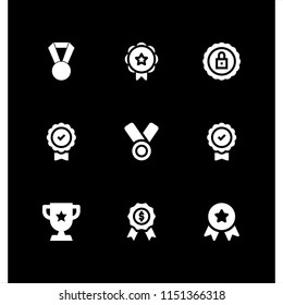 9 prize icons in vector set. medal and trophy illustration for web and graphic design