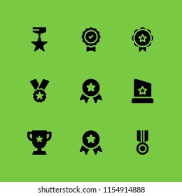 9 prize icons in vector set. ribbon badge award, trophy, award and medal illustration for web and graphic design