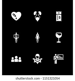 9 problem icons in vector set. lung, bill, alcohol and strategy illustration for web and graphic design