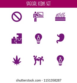 9 problem icons in vector set. no stopping, puzzle piece, weed and fight illustration for web and graphic design