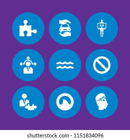 9 problem icons in vector set. decision making, protection, lung and puzzle illustration for web and graphic design