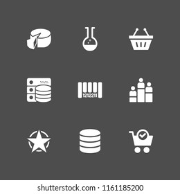 9 product icons in vector set. beaker, cart, milk and rank illustration for web and graphic design