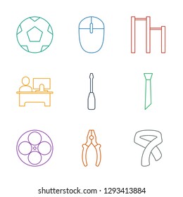 9 professional icons. Trendy professional icons white background. Included line icons such as tie, pliers, movie tape, screwdriver, table. professional icon for web and mobile.