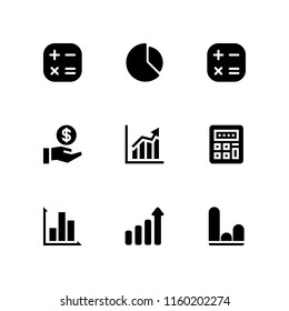 9 profit icons in vector set. graph, business and finance, chart and ascendant bars graphic illustration for web and graphic design
