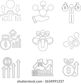 9 Profit Vector Icons Set, Pixel Perfect, Busines, Strategy, Teamwork