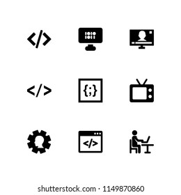 9 program icons in vector set. hacked, code, css and television illustration for web and graphic design