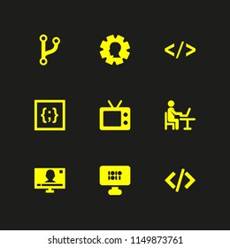 9 program icons in vector set. code fork symbol, television, css and nlp illustration for web and graphic design