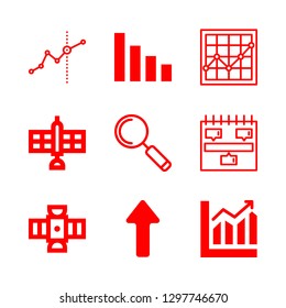 9 progress icons with inclined magnifying glass and task in this set