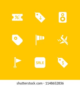 9 promotion icon set with label, flag point and sale vector illustration for graphic design and web