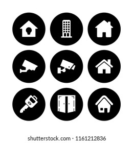 9 property icons in vector set. apartment, entrance, house and home illustration for web and graphic design