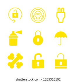 9 protect icons with lock and fire extinguisher filled tool in this set
