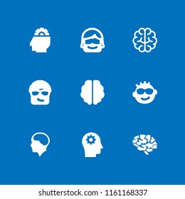 9 psychology icons in vector set. mind, smug, brain inside human head and brain illustration for web and graphic design