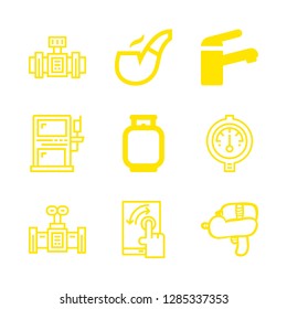 9 pump icons with gauge and pipe outline in this set