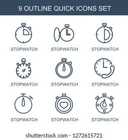 9 quick icons. Trendy quick icons white background. Included outline icons such as stopwatch. quick icon for web and mobile.