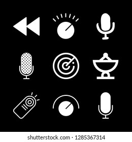 9 radio icons with microphone and satellite dish in this set