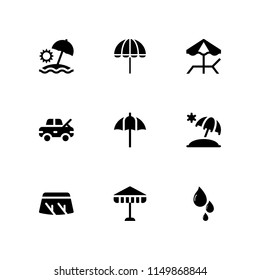9 rain icons in vector set. damage, wiper, drop and sun umbrella illustration for web and graphic design