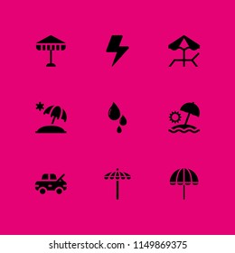 9 rain icons in vector set. drop, storm, umbrella and damage illustration for web and graphic design