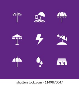 9 rain icons in vector set. storm, sun umbrella, wiper and umbrella illustration for web and graphic design