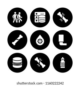 9 Recovery Icons In Vector Set. Broken Leg, Database, Cancer And Broken Bone Illustration For Web And Graphic Design