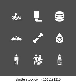 9 Recovery Icons In Vector Set. Database, Eye Drops, Broken Bone And Cancer Illustration For Web And Graphic Design