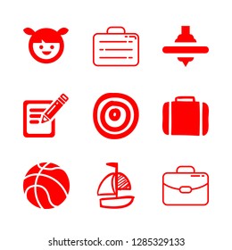 9 recreation icons with dart board and suitcase in this set