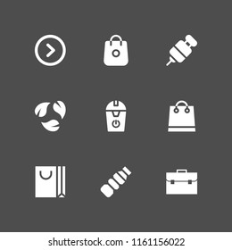 9 recycle icons in vector set. plastic, bag, trash and recycle symbol of three leaves illustration for web and graphic design