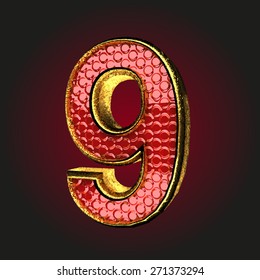 9 red letter with gold