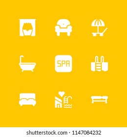 9 relax icon set with bench, bed and sunbed vector illustration for graphic design and web