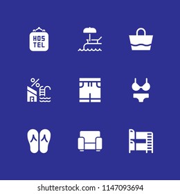 9 relax icon set with swimming pool, flip flops and armchair vector illustration for graphic design and web