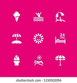 9 relax icons in vector set. sunbed, bed, summer and beach illustration for web and graphic design