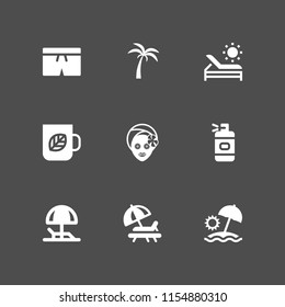 9 relax icons in vector set. hobbies and free time, hammock, swimsuit and facial illustration for web and graphic design
