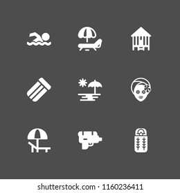 9 relaxation icons in vector set. facial, summer, beach and camping illustration for web and graphic design