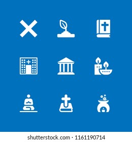 9 religion icons in vector set. catholic, cultures, cross and historic illustration for web and graphic design
