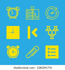 9 reminder icons with timeline and alarm clock in this set