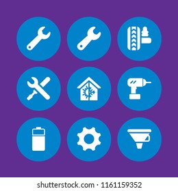 9 repair icons in vector set. wrench, air conditioning, work tools and filter illustration for web and graphic design