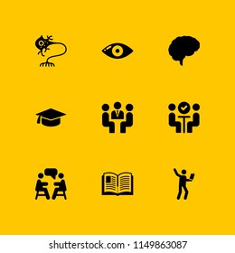 9 research icons in vector set. student, book, neuron and meeting illustration for web and graphic design