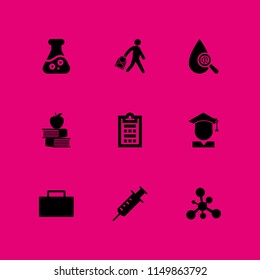 9 research icons in vector set. flask, medicine, student and test illustration for web and graphic design