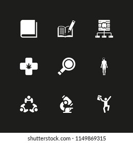 9 research icons in vector set. human body, scientific, student and meeting illustration for web and graphic design