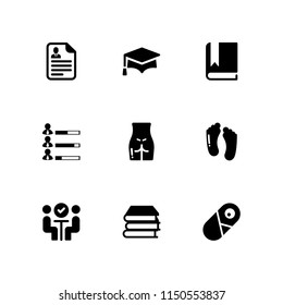 9 research icons in vector set. anatomy, book, medicine and document illustration for web and graphic design