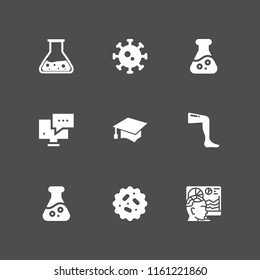 9 research icons in vector set. student, seo and web, medicine and bacteria illustration for web and graphic design