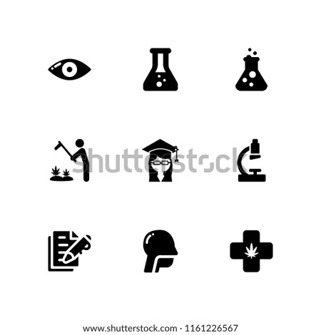9 research icons in vector set. marijuana, marijuana plantation, medicine and flask illustration for web and graphic design