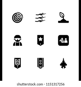 9 respect icons in vector set. soldier with gun saluting a man, hope and army illustration for web and graphic design