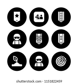 9 respect icons in vector set. army, hope and soldier with gun saluting a man illustration for web and graphic design