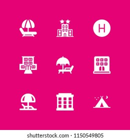 9 rest icons in vector set. hammock, hotel, sunbed and hostel illustration for web and graphic design