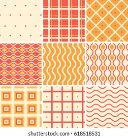 9 Retro Patterns Set. Vintage Geometric Seamless Vector Background.