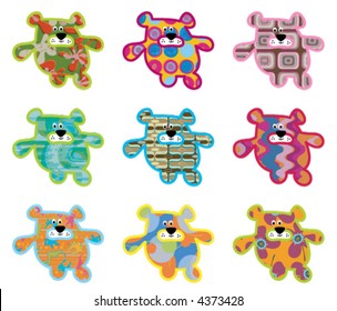 9 retro teddy bears (vector) - illustrated objects