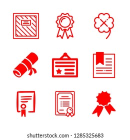 9 ribbon icons with diploma paper roll and medal in this set