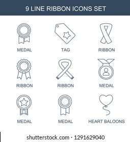 9 ribbon icons. Trendy ribbon icons white background. Included line icons such as medal, tag, heart baloons. ribbon icon for web and mobile.